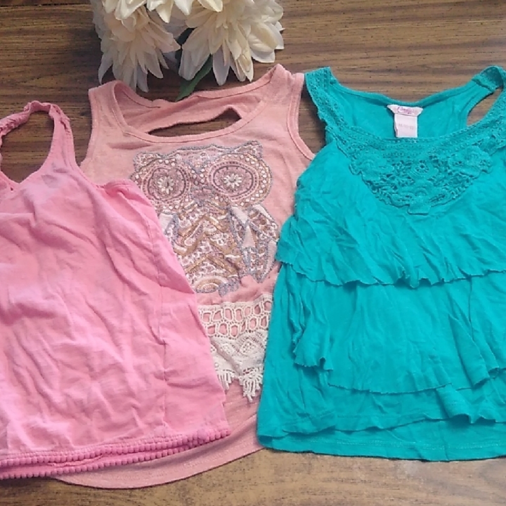 Pink and Teal Kids Tank Tops Set Girls Size Medium/Large 10/12